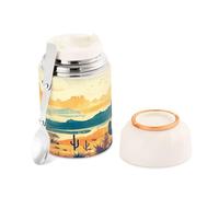 Ewusp Cactus Western - Termo de comida para adultos, 500 ml, acero inoxidable, doble pared, aislado al vacío, con cuchara plegable, sin BPA, recipiente de sopa a prueba de fugas