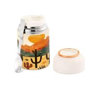 Ewusp Cactus Western - Termo de comida para adultos, 500 ml, acero inoxidable, doble pared, aislado al vacío, con cuchara plegable, sin BPA, recipiente de sopa a prueba de fugas