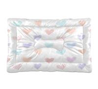 Ewusp Cama calmante para perros pequeños, medianos y grandes, color crema, con corazones arcoíris, lavable, colchón suave y acogedor para mascotas con parte inferior antideslizante, 91 x 60 x 6 cm