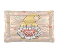 Ewusp Cama calmante para perros pequeños, medianos y grandes, con diseño de gnomo y corazones arcoíris, lavable, colchón suave y acogedor para mascotas con parte inferior antideslizante, 60 x 46 x 4,5