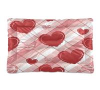 Ewusp Cama calmante para perros pequeños, medianos y grandes, diseño de corazones rojos festoneados, lavable, colchón suave y acogedor para mascotas con parte inferior antideslizante, 60 x 46 x 4,5 cm