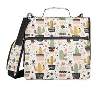 Ewusp Carpeta de 3 anillas con cremallera de cactus con asa y correa para el hombro, carpeta de archivos expandible de 1.5 pulgadas, organizador de múltiples bolsillos, con capacidad para 500 hojas