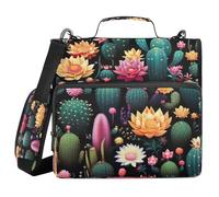 Ewusp Carpeta de 3 anillas con cremallera de cactus de acuarela con asa y correa para el hombro, carpeta expandible de 1.5 pulgadas, organizador de múltiples bolsillos, con capacidad para 500 hojas