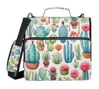 Ewusp Carpeta de 3 anillas con cremallera de cactus de acuarela con asa y correa para el hombro, carpeta expandible de 1.5 pulgadas, organizador de múltiples bolsillos, con capacidad para 500 hojas