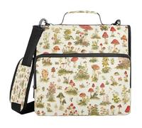 Ewusp Carpeta de 3 anillas con cremallera de hongos vintage con asa y correa para el hombro, carpeta de archivos expandible de 1.5 pulgadas, organizador de múltiples bolsillos, con capacidad para 500