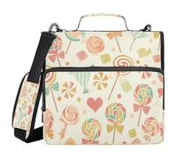 Ewusp Carpeta de 3 anillos con cremallera de Cartoon Candy con asa y correa para el hombro, carpeta de archivos expandible de 1.5 pulgadas, organizador de múltiples bolsillos, con capacidad para 500