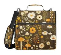 Ewusp Carpeta de 3 anillos con cremallera de flores de margaritas con asa y correa para el hombro, carpeta expandible de 1.5 pulgadas, organizador de múltiples bolsillos, con capacidad para 500 hojas