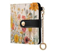 Ewusp Cartera de piel sintética con diseño de flores de acuarela para mujer, con bloqueo RFID, plegable, compacta, con bolsillo para monedas y ventana de identificación