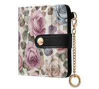 Ewusp Cartera de piel sintética con diseño de rosas de acuarela para mujer, con bloqueo RFID, plegable, compacta, con bolsillo para monedas y ventana de identificación