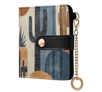 Ewusp Carteras bohemias de piel sintética con diseño de cactus para mujer, con bloqueo RFID, plegable, compacta, con bolsillo para monedas y ventana de identificación