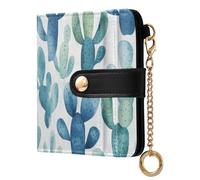 Ewusp Carteras de cactus de acuarela para mujer, de piel sintética, bloqueo RFID, cartera plegable compacta para mujer con bolsillo para monedas y ventana de identificación