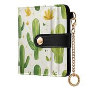 Ewusp Carteras de cactus de acuarela para mujer, de piel sintética, bloqueo RFID, cartera plegable compacta para mujer con bolsillo para monedas y ventana de identificación