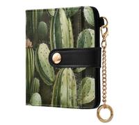 Ewusp Carteras de cactus de acuarela para mujer, de piel sintética, bloqueo RFID, cartera plegable compacta para mujer con bolsillo para monedas y ventana de identificación