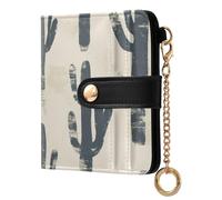 Ewusp Carteras de cactus de acuarela para mujer, de piel sintética, bloqueo RFID, cartera plegable compacta para mujer con bolsillo para monedas y ventana de identificación