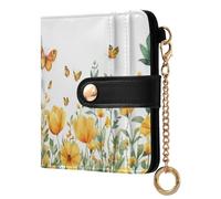 Ewusp Carteras de mariposa con flores amarillas para mujer, de piel sintética, bloqueo RFID, cartera plegable compacta con bolsillo para monedas y ventana de identificación