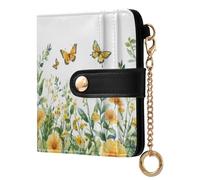Ewusp Carteras de mariposa con flores amarillas para mujer, de piel sintética, bloqueo RFID, cartera plegable compacta con bolsillo para monedas y ventana de identificación
