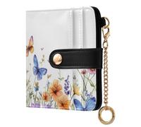 Ewusp Carteras de mariposa con flores para mujer, de piel sintética, bloqueo RFID, cartera plegable compacta con bolsillo para monedas y ventana de identificación