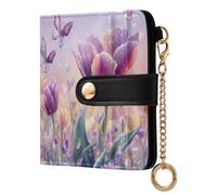 Ewusp Carteras de mariposa con flores para mujer, de piel sintética, bloqueo RFID, cartera plegable compacta con bolsillo para monedas y ventana de identificación