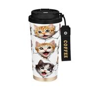 Ewusp Cat Breaking Through The Wall - Taza de café aislada de acero inoxidable de 500 ml, sin BPA, reutilizable, al vacío, taza de café de doble pared