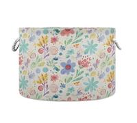 Ewusp Cesta de cuerda de algodón con asas, diseño de flores de acuarela, organizador plegable para guardería, dormitorio y hogar, 20 x 14 pulgadas