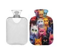 Ewusp Colorful Cats - Botella de agua caliente con funda, bolsa de agua caliente de 1 litro para aliviar el dolor de cuello, hombros, calambres menstruales, calentador de manos y pies, compresa