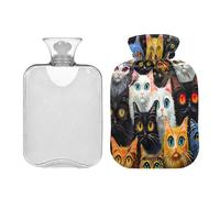 Ewusp Colorful Cats - Botella de agua caliente con funda, bolsa de agua caliente de 1 litro para aliviar el dolor de cuello, hombros, calambres menstruales, calentador de manos y pies, compresa