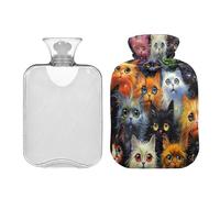 Ewusp Colorful Cats - Botella de agua caliente con funda, bolsa de agua caliente de 1 litro para aliviar el dolor de cuello, hombros, calambres menstruales, calentador de manos y pies, compresa