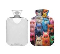 Ewusp Colorful Cats - Botella de agua caliente con funda, bolsa de agua caliente de 1 litro para aliviar el dolor de cuello, hombros, calambres menstruales, calentador de manos y pies, compresa