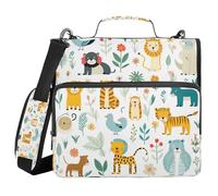 Ewusp Cute Animals - Carpeta con cremallera de 3 anillos con asa y correa para el hombro, carpeta de archivos expandible de 1.5 pulgadas, organizador de múltiples bolsillos, con capacidad para 500