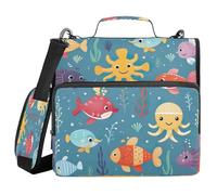 Ewusp Cute Fish - Carpeta con cremallera de 3 anillos con asa y correa para el hombro, carpeta de archivos expandible de 1.5 pulgadas, organizador de múltiples bolsillos con capacidad para 500 hojas