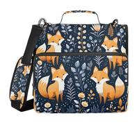 Ewusp Cute Fox - Carpeta con cremallera de 3 anillos con asa y correa para el hombro, carpeta de archivos expandible de 1.5 pulgadas, organizador de múltiples bolsillos, con capacidad para 500 hojas