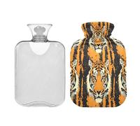 Ewusp Cute Tigers - Botella de agua caliente con funda, bolsa de agua caliente de 1 litro para aliviar el dolor de cuello, hombros, calambres menstruales, calentador de pies de mano, compresa caliente
