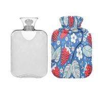 Ewusp Daisy Strawberry - Botella de agua caliente con funda, bolsa de agua caliente de 1 litro para aliviar el dolor de cuello, hombros, calambres menstruales, calentador de manos y pies, compresa