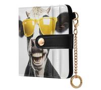 Ewusp Divertidas carteras de vaca para mujer, de piel sintética, con bloqueo RFID, plegable, compacta, con bolsillo para monedas y ventana de identificación