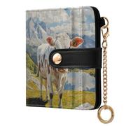 Ewusp Divertidas carteras de vaca para mujer, de piel sintética, con bloqueo RFID, plegable, compacta, con bolsillo para monedas y ventana de identificación