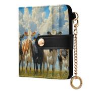 Ewusp Divertidas carteras de vaca para mujer, de piel sintética, con bloqueo RFID, plegable, compacta, con bolsillo para monedas y ventana de identificación