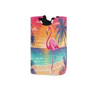 Ewusp Flamingo - Cesta de lavandería de 50 L, impermeable, con asas, plegable, cesta de almacenamiento de tela independiente para baño, dormitorio, dormitorio y guardería