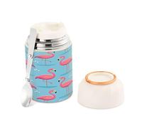 Ewusp Flamingo - Termo de comida para adultos, 500 ml, acero inoxidable, doble pared, aislado al vacío, con cuchara plegable, sin BPA, recipiente de sopa a prueba de fugas