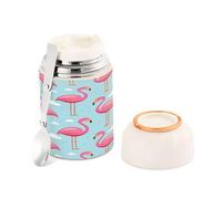 Ewusp Flamingo - Termo de comida para adultos, 500 ml, acero inoxidable, doble pared, aislado al vacío, con cuchara plegable, sin BPA, recipiente de sopa a prueba de fugas