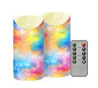 Ewusp Juego de 2 velas LED parpadeantes sin llama con patrón pastel de agua con control remoto y temporizador, para decoración del hogar, bodas, vacaciones, fiestas, centros de mesa