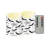 Ewusp Juego de 2 velas LED parpadeantes sin llama de murciélago de Halloween con control remoto y temporizador, para decoración del hogar, bodas, vacaciones, fiestas, centros de mesa