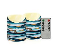 Ewusp Juego de 2 velas sin llama con patrón de sardina, funciona con pilas, con control remoto y temporizador, para decoración del hogar, bodas, vacaciones, fiestas, centros de mesa