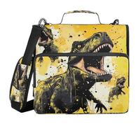 Ewusp Linda carpeta de dinosaurios con cremallera de 3 anillos con asa y correa para el hombro, carpeta de archivos expandible de 1.5 pulgadas, organizador de múltiples bolsillos con capacidad para