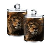Ewusp Lindo soporte de león Qtip, 2 tarros de boticario de plástico transparente con tapa, dispensador de almohadillas de algodón, soporte de bastoncillos de algodón, contenedor de almacenamiento de