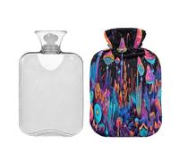 Ewusp Magic Mushroom - Botella de agua caliente con funda, bolsa de agua caliente de 2 litros para aliviar el dolor de cuello, hombros, calambres menstruales, calentador de pies de mano, compresa