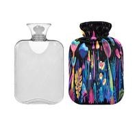 Ewusp Magic Mushroom - Botella de agua caliente con funda, bolsa de agua caliente de 2 litros para aliviar el dolor de cuello, hombros, calambres menstruales, calentador de pies de mano, compresa