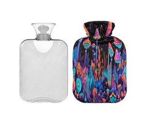Ewusp Magic Mushroom - Botella de agua caliente con funda, bolsa de agua caliente de 2 litros para aliviar el dolor de cuello, hombros, calambres menstruales, calentador de pies de mano, compresa