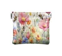 Ewusp Monedero de flores de acuarela para mujeres y niñas, de piel sintética, bolsa de monedas portátil, organizador de viaje