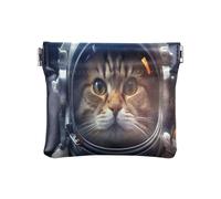 Ewusp Monedero portátil de piel sintética con diseño de gatos astronautas para mujeres y niñas