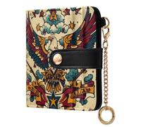 Ewusp Old School - Carteras de tatuaje para mujer, piel sintética, bloqueo RFID, cartera plegable compacta para mujer, con bolsillo para monedas y ventana de identificación